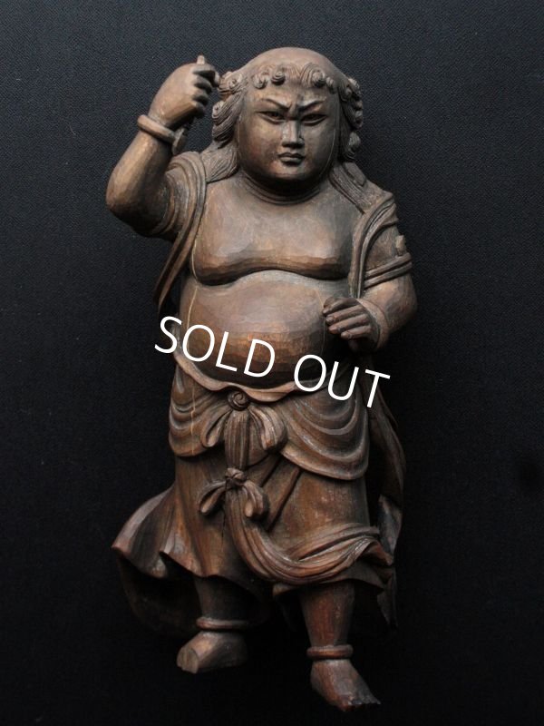 Photo1: Great work Antique japanese KOMOKUTEN wooden statue Buddhism  Late 1800s