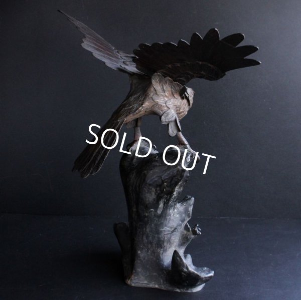 Photo3: Japanese Antique Bronze HAWK EAGLE Artist Signed STATUE Okimono