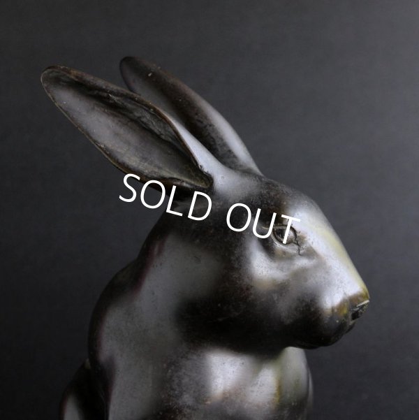 Photo1: ANTEQUE JAPANESE OLD BRONZE RABBIT STATUE Late 1800s Meiji era