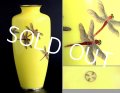 Antique Japanese Ando Cloisonne Enamel RARE Yellow Vase Fine Dragonfly Excellent