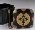 Photo2: Japanese Samurai wooden Lacquered storage box HOKAI Gold family crest (2)