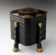 Photo3: Japanese Samurai wooden Lacquered storage box HOKAI Gold family crest (3)