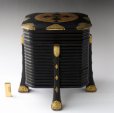 Photo1: Japanese Samurai wooden Lacquered storage box HOKAI Gold family crest (1)