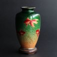 Photo2: Antique Japanese Gold fish signed Cloisonne Enamel Vase with wood box (2)