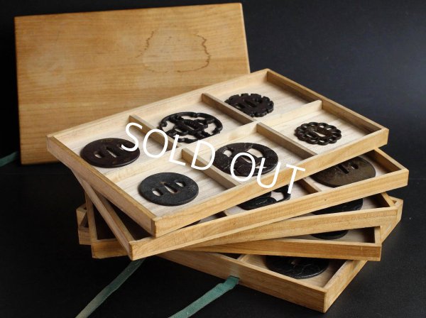 Photo1: Japanese Antique SAMURAI Tsuba 30 pieces Set w/Collection box KATANA WAKIZASHI