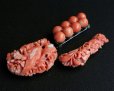 Photo2: 3 Antique Fine carved Bird flower Nature coral buckles and Brooch Pin (2)