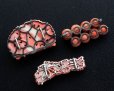 Photo3: 3 Antique Fine carved Bird flower Nature coral buckles and Brooch Pin (3)