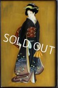 Antique Japanese Reverse Hand Painting on Glass Ukiyoe Beautiful Geisha