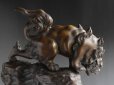 Photo14: Large Antique Japanese Bronze Statue Lion Father and two sons OKIMONO Foo Dog Shishi