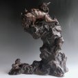 Photo1: Large Antique Japanese Bronze Statue Lion Father and two sons OKIMONO Foo Dog Shishi (1)