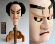 Photo1: Antique Japanese Edo Signed Bunraku Puppet Samurai Doll Head (Awa Ningyo Joruri) (1)