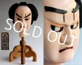 Antique Japanese Edo Signed Bunraku Puppet Samurai Doll Head (Awa Ningyo Joruri)