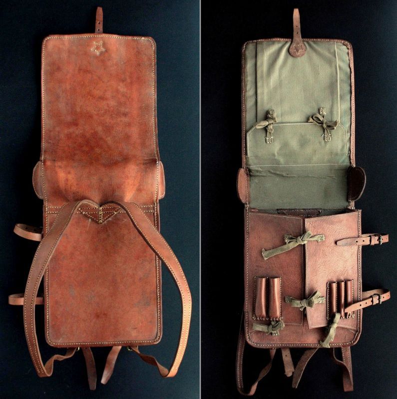  Antique Japanese Randoseru Back Pack Leather Bag Army Early 1900s
