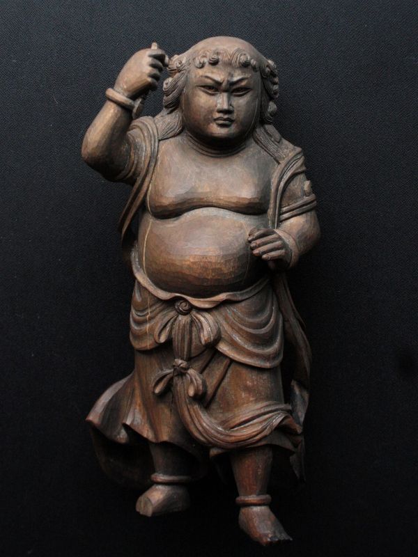 Great work Antique japanese KOMOKUTEN wooden statue Buddhism  Late 1800s