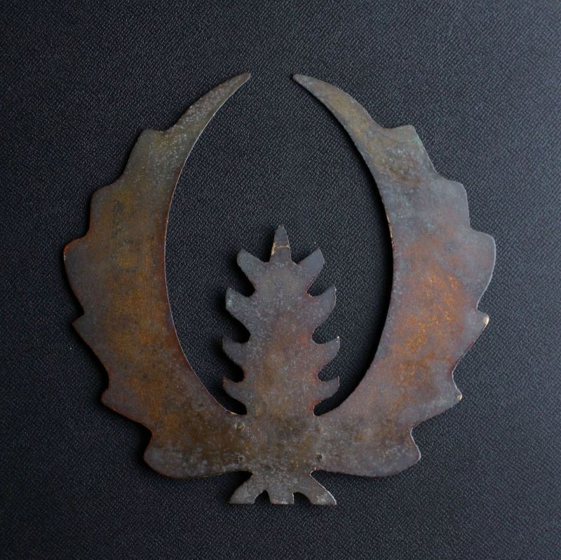 Antique Japanese Samurai Kabuto MAEDATE Copper Family Crest Leaf Edo Period