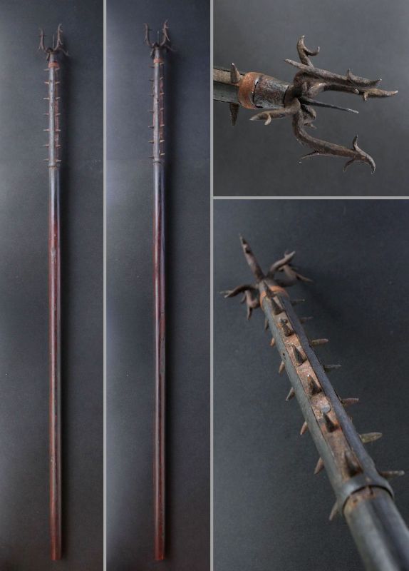 1700s EDO Antique Japanese SODEGARAMI Samurai police Weapon Iron Barbs Hook 123cm