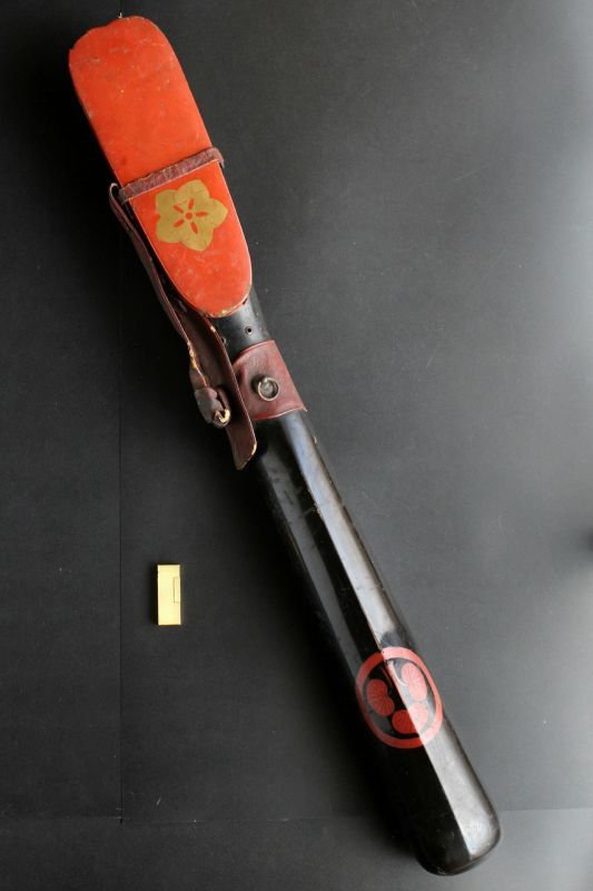 1800s Antique Japanese Edo samurai YAZUTSU arrow bow case Wooden lacquered crest