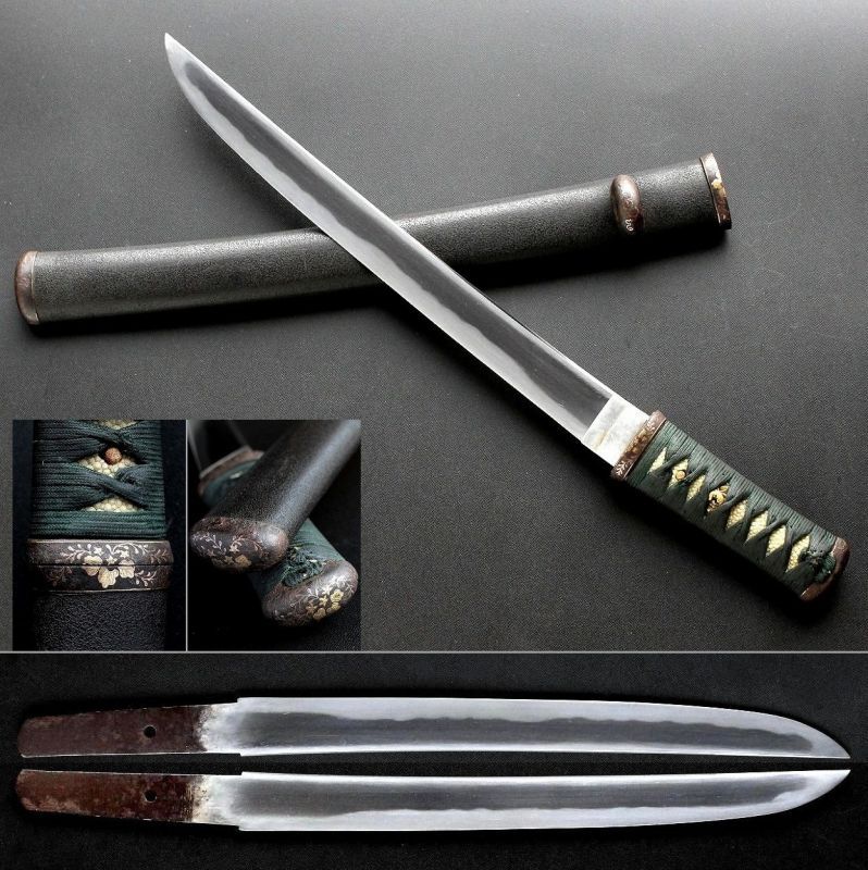 Fine 1600s Japanese Full Polished Sword Samurai Family crest Aikuchi Koshirae