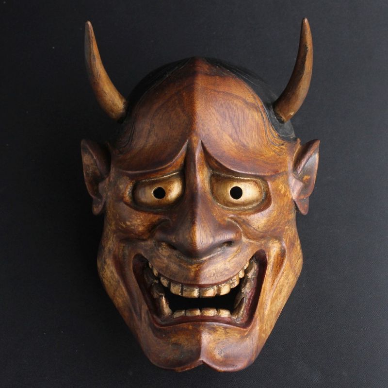 Fine Japanese Hannya wood carving Noh mask Oni Demon