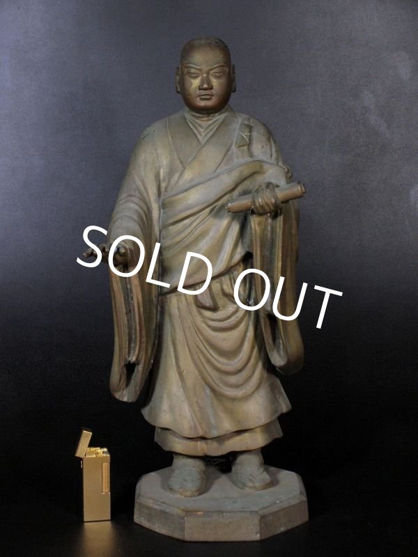 Photo1: Antique Japanese Buddhist Monk "NICHIREN" Bronze Statue ZEN Buddha