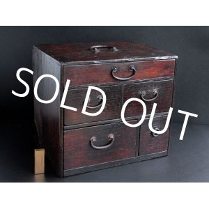 Photo: Late 1800s Meiji Japanese Antique wooden 5 drawer Box