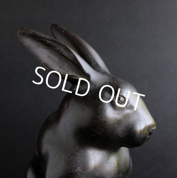 Photo1: ANTEQUE JAPANESE OLD BRONZE RABBIT STATUE Late 1800s Meiji era