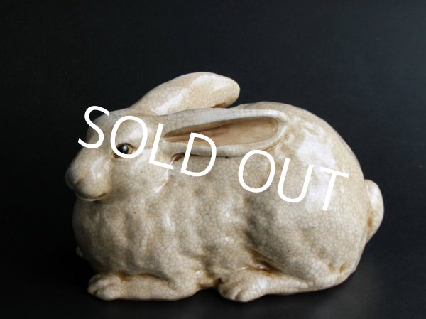 Photo1: Vintage Japanese Pottery crackle glaze RABBIT Statue Excellent Condition