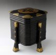 Photo3: Japanese Samurai wooden Lacquered storage box HOKAI Gold family crest