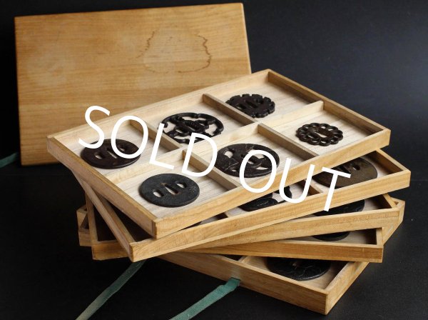 Photo1: Japanese Antique SAMURAI Tsuba 30 pieces Set w/Collection box KATANA WAKIZASHI