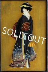 Photo: Antique Japanese Reverse Hand Painting on Glass Ukiyoe Beautiful Geisha